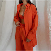 Single-breasted Lapels Long Sleeve Shirt Suit High Waist Lace Up Slit